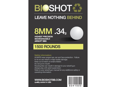 BioShot 8MM .34 High Precision Biodegradable BBs (1500rds White)