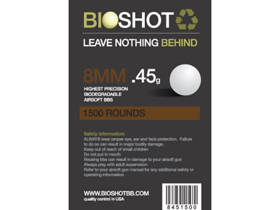 BioShot 8MM .45 High Precision Biodegradable BBs (1500rds White)